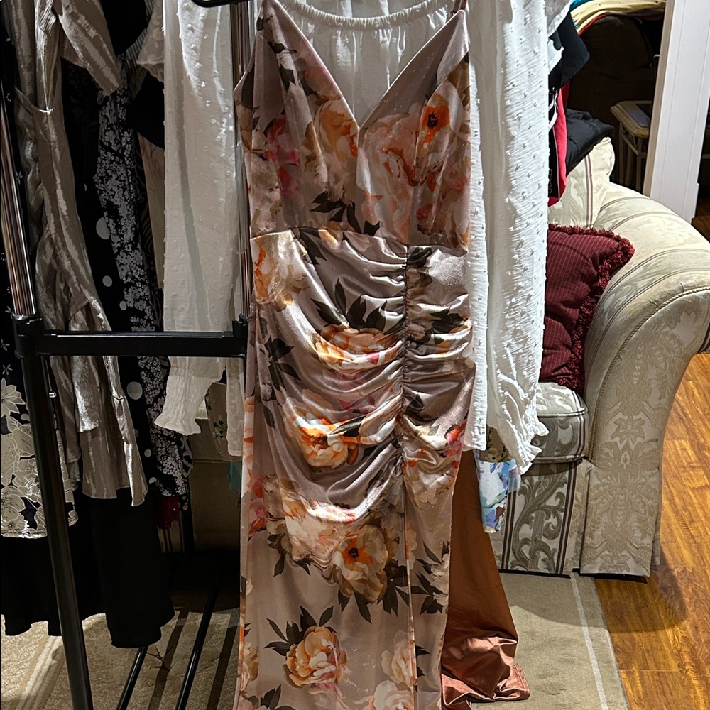Emerald Sundae Floral Maxi Dress in Pink and Brown